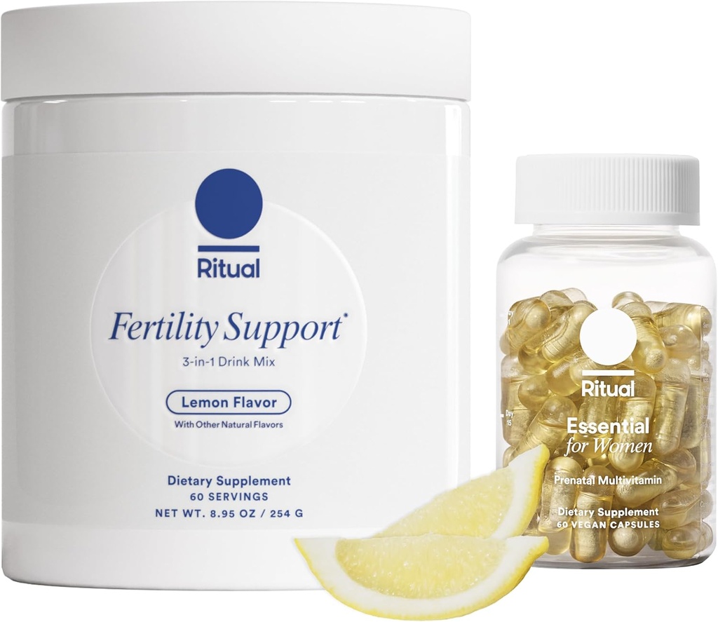 Rituální Preception Bundle: Základní pro ženy Prenatal Multivitamin a Lemony Fertility Support Drink Dodatek s NAC, CoQ10, a Myo- Inositol. Vegan a uzpůsobený k její podpoře. *