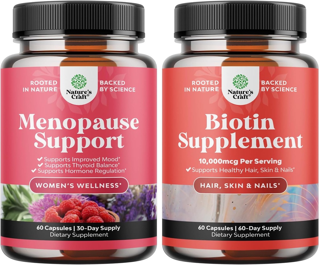 Svazek bylin Menopauza Dodatek pro ženy a 10000 mcg Čisté Biotin pilulky pro ženy a muže - ideální pro rovnováhu estrogenu - zastavit vypadávání vlasů Natural dodatek