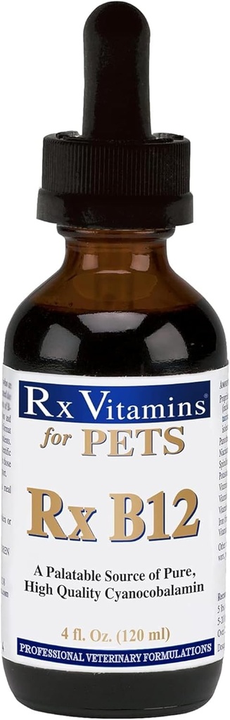 Rx Vitamíny Rx B12 pro psy a kočky - Vitamin B12 Tekutý dodatek pro zvířata v zájmovém chovu - Pes Vitamíny pro malé a velké plemeno - Cat Health Supplies - 4 oz.
