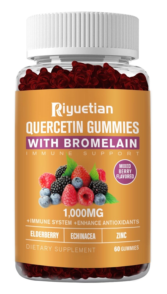 Quercetin s bromelainem, zinem a vitaminem C - Kardiovaskulární, aging support Chewable Vitamíny -Vegan - Pure Quercetin pro děti a dospělé - Non- GMO 60 Počet