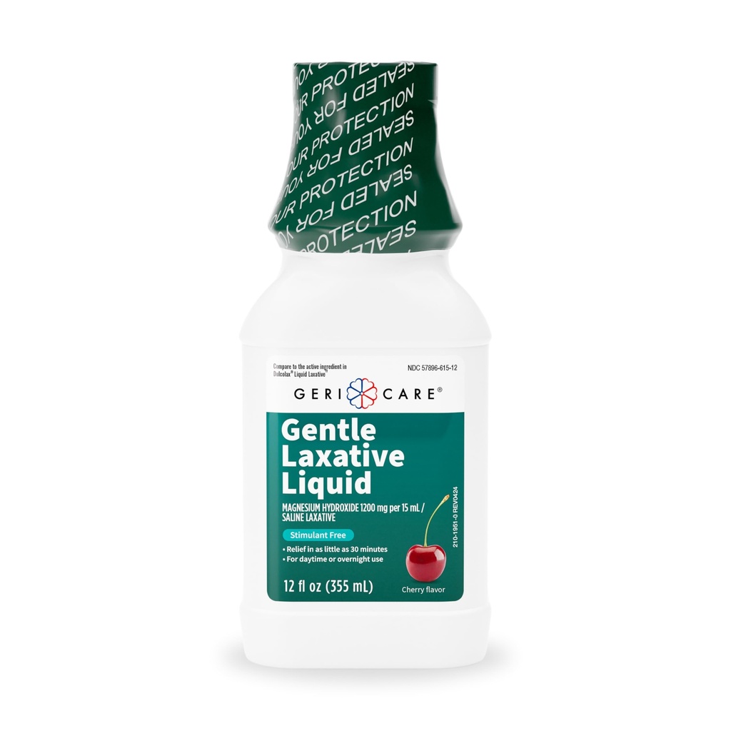 GeriCare Liquid Laxative for Constim Relief - Maximální síla Stool Softener s oxidem hořečnatým, Mléko z magnesium třešňového ochucené, a Colonoscopy Prep Podpora, Stimulant Free 12 oz