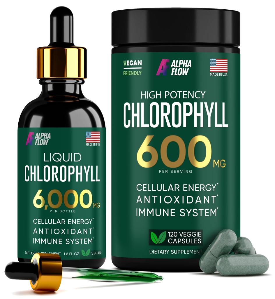 (Bundle) Tekutý chlorofyl Kapsle & Chlorofyl Kapsle - Přírodní energie, imunitní podpora, vnitřní čerstvost a antioxidant dodatek