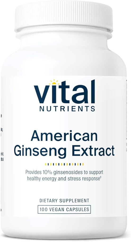 Vital Nutrients - American Ginseng - Energetická podpora - Duševní a fyzikální vytrvalost - 100 Vegetariánských kapslí na láhev - 250 mg