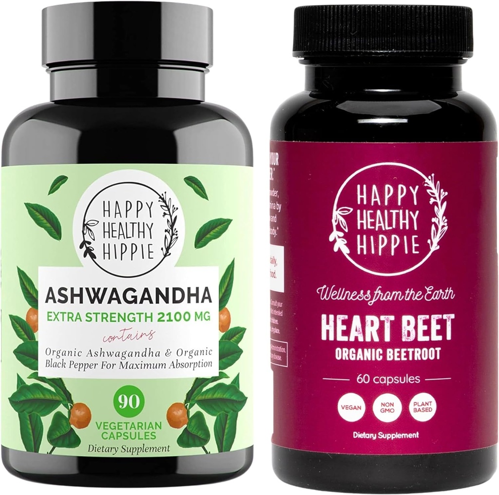 Happy Zdravé hippie Beetroot Kapsle & Organic Ashwagandha Stress Supplement Kapsle