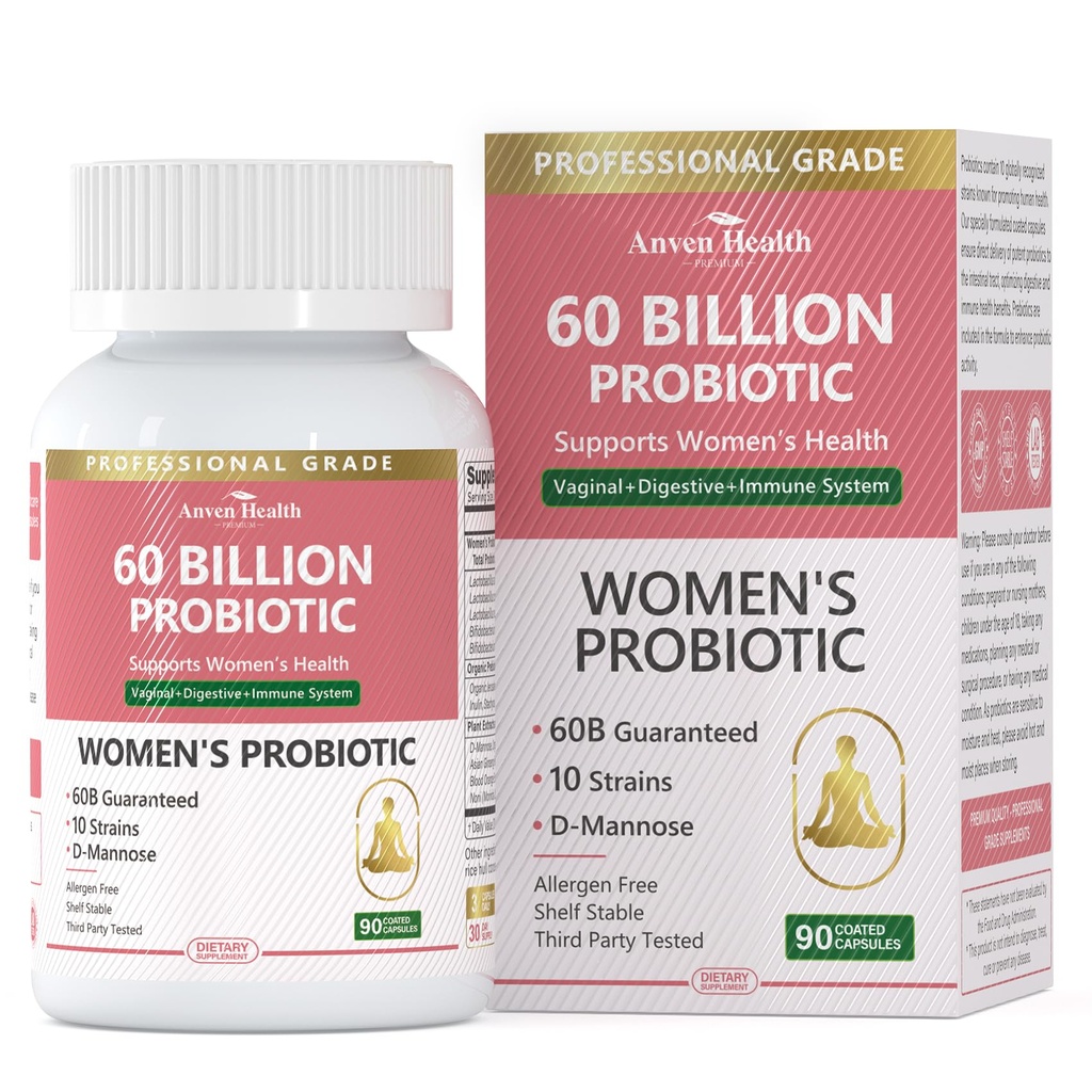 Probiotika a organická prebiotika pro ženy pH Balance & Digestion- 60 miliard CFU Vaginální Probiotika s Cranberry D- Mannose, Vegan & Non- GMO pro močení Trakt & imunitní 124; 90 Caps