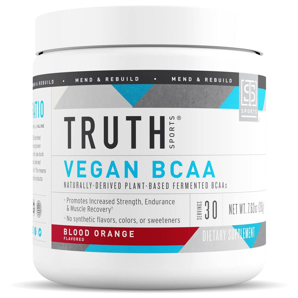 Pravda Nutrition Vegan BCAA Powder- 2: 1: 1 Poměr přírodní BCAA aminokyseliny Powder for Energy, Muscle Building, Post Workout Recovery Drink for Muscle Recovery (Blood Orange, 30 Servings)
