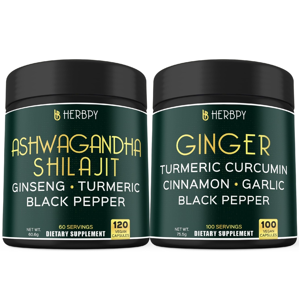 Bundle 5in1 Ashwagandha Shilajit & 5in1 Ginger dodatek - Podpora srdce, trávení zdraví a imunita