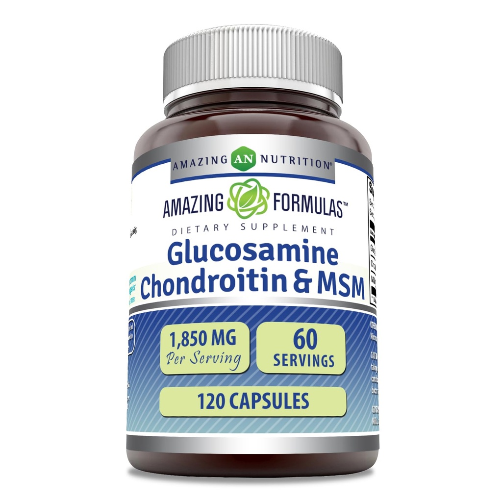Amazing Applicas Glucosamine Chondroitin MSM 1850 mg Per Serving Capsule Supplementary 124; Non- GMO CLAS124; Gluten Free CLAS124; Made in USA (120 Count)