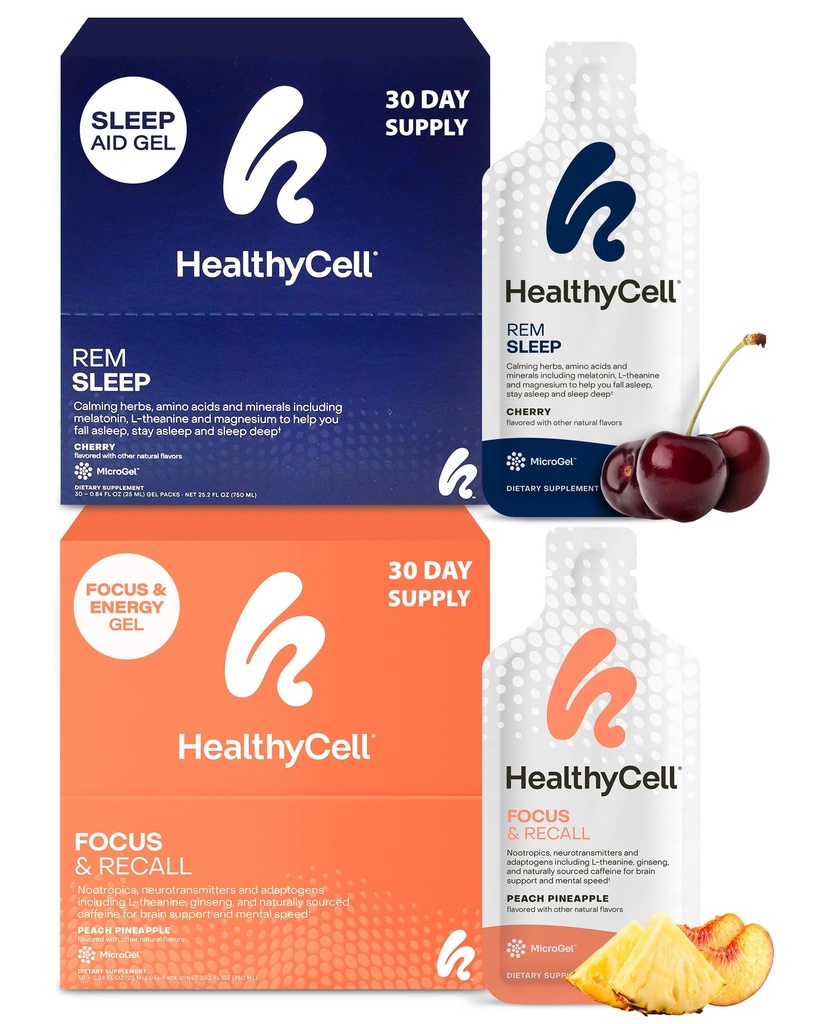 Healthycell REM doplněk pro spánkovou pomoc + Focus & Recall Brain dodatek pro Paměť a Focus Bundle