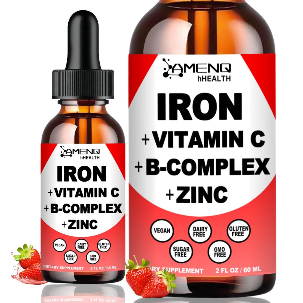 Tekutý doplněk železa w / vitamín C, A, B-Complex, Vegan Železné Kapky High Potenciál Tekutý vitamín & Železné doplňky pro ženy, muži a děti -Podpora červených krvinek, energie, anémie a únava