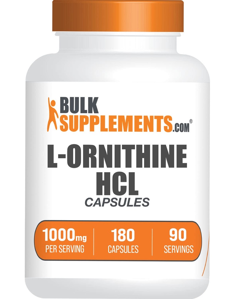 BulkSupplements.com L- Ornithin HCl Kapsle - L- Ornithin Hydrochloride, L- Ornithin 1000mg - Amino Acids Supplement, gluten Free, 2 Kapsle per Serving, 180 Počet (balení po 1)