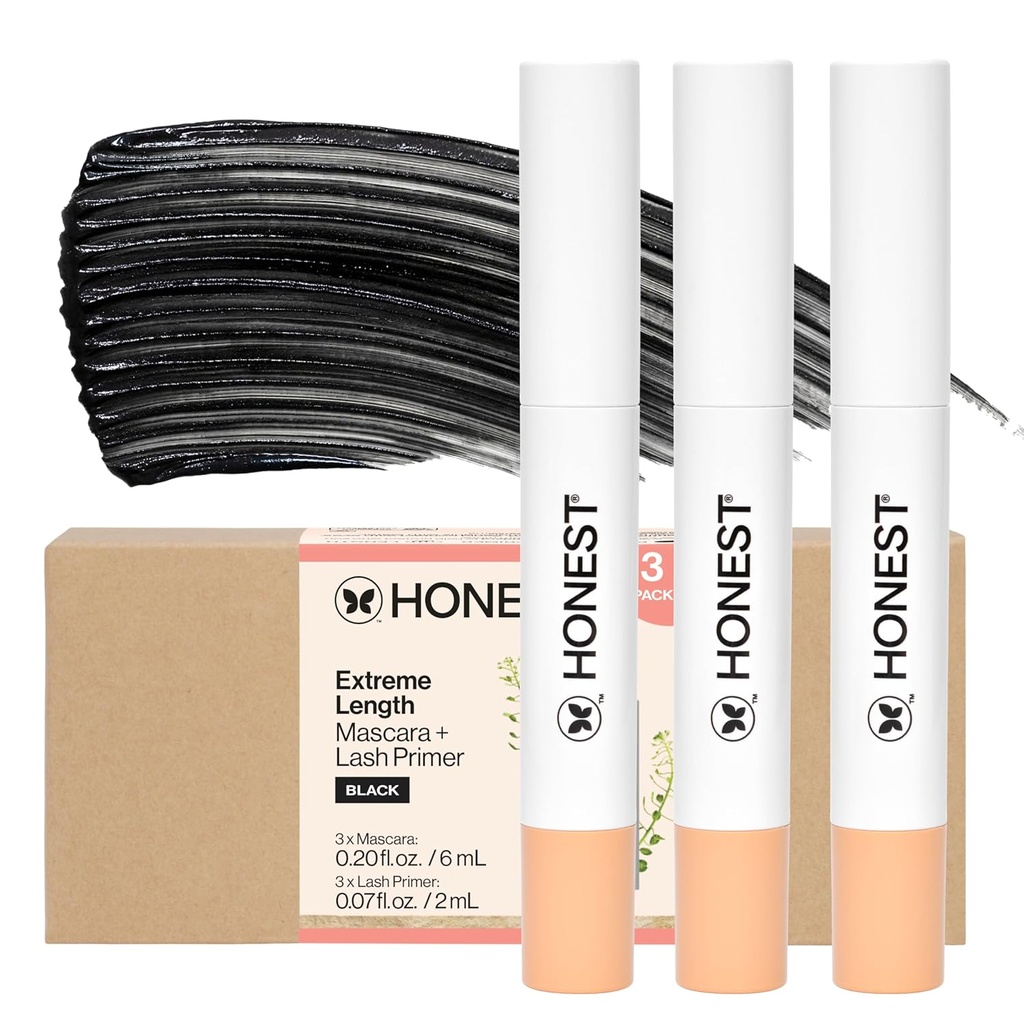Čestná krása 2-in-1 extrémní délka Mascara + Lash Primer 3-balení 124; Krutost zdarma + bezpečné pro citlivé oči crust 124; 0,27 fl oz každý (balení po 3)