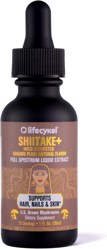 Lifecykel - Shiitake Houba Extrakt s Kakadu Plum - Advance Organic Houbový dodatek pro vlasy, nehty a kůži - Potenciální vitamin C imunitní boost pro dospělé - 1 Fl Oz