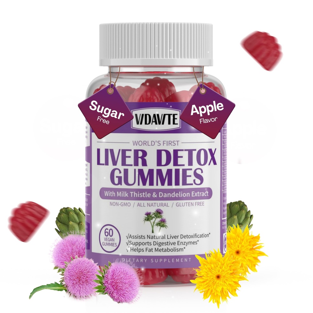 VIDAVITE vyčištění jater Detox & Opravy žvejkačky - Sugar- free, US- Made, 1500mg Mléko Thistle Dodatek s Artichod, Pampeliška a 20 + Byliny - Dodatek pro podporu jater pro muže a ženy (60 Vegan žvejkačky)