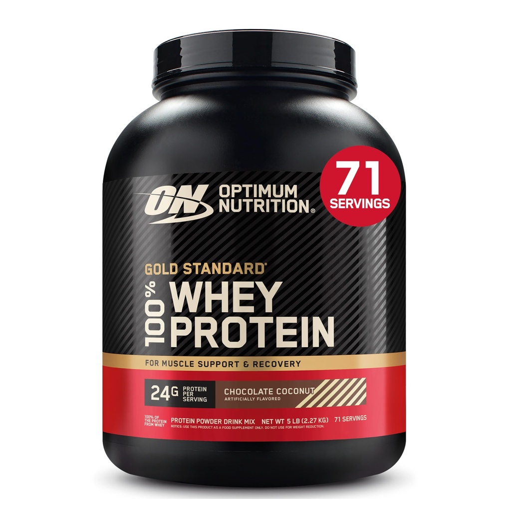 Optimum Nutrition Gold Standard 100% syrovátkový protein prášek, čokoládový kokos, 5 liber (balení květen Vary)
