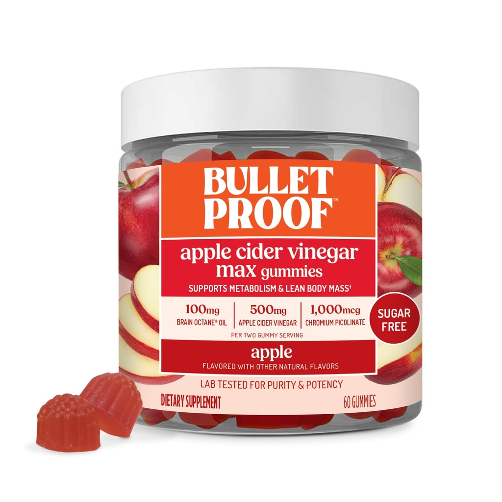Neprůstřelný jablečný ocet Max Sugar-Free Gummies, 60 Počet, Keto dodatek pro chutě, podporuje metabolismus
