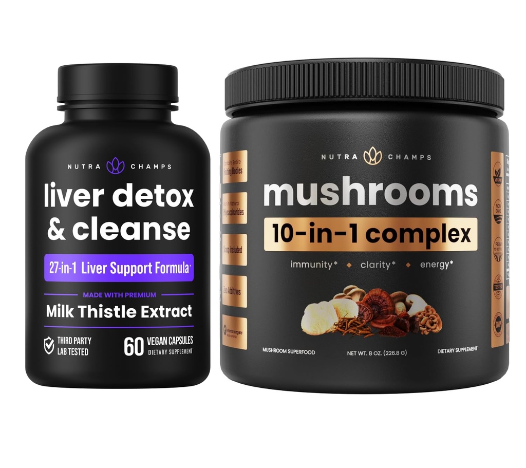 NutraChamps Játra Detox & Houba Powder - Kognition, Detox & Immunity Bundle