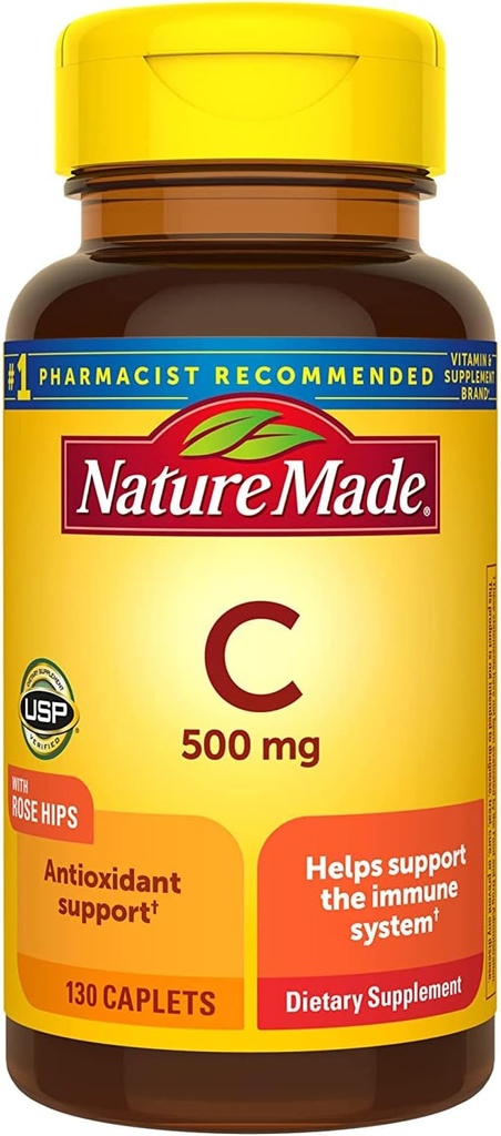 Nature Made Vitamin C 500 Mg Kapsle s Rose HIPS, 130 Tablety (balení po 3)
