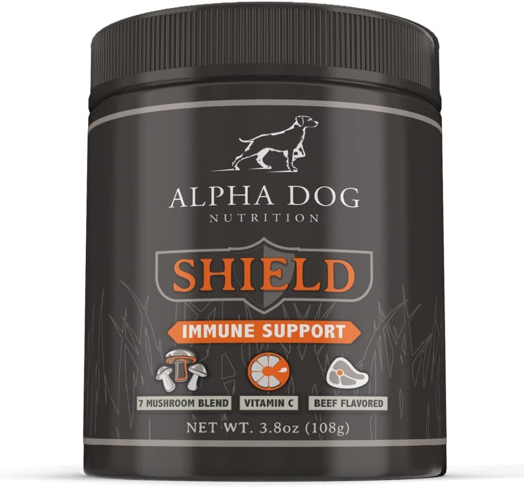 Štít Alergie Imunitní Supplement pro psy podle Alpha Dog Nutrition - 7 Nutritional Houbový prášek Komplex + Vitamin C na posílení imunity - až 120 Služení pro malé plemenné psy, 108g