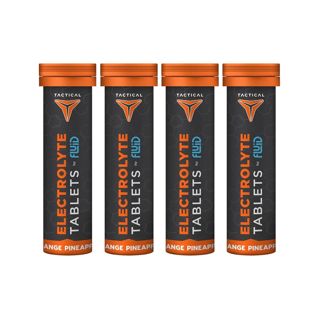 Tablety s tekutinou Tactical- Effervescent Hydration, Electrolyte Replacement & Dehydratační prevence, 4 balení, 40 porcí (oranžový ananas)