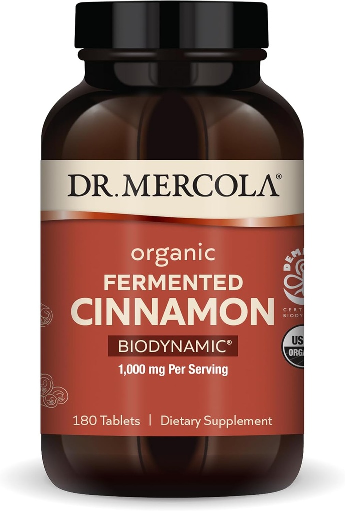 Dr. Mercola Biodynamické organické fermentované Skořice - Podporuje Metabolické zdraví - High- Flavonoid Skořice Extract - USDA Organic, Non- GMO, gluten- Free & Soy- Free - 180 Tablety
