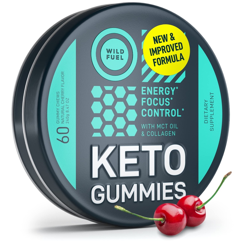 MCT Oil Keto Gummies Kolagen Metabolismus Booster - Pre Workout Gummy Energy Chews Keto Candy - Fyzická a duševní energie, Nízký karb, Nízká kalorie - 60 Třešňové kolagenové gumy pro ženy a muže