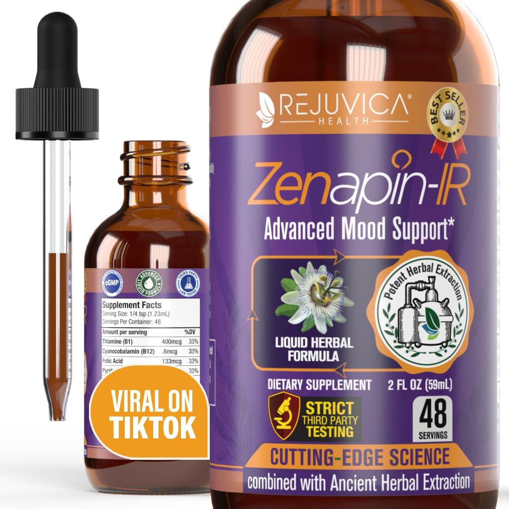 Rejuvica Health Zenapin IR - Advanced Mood Support Liquid Supplement - Kava Kava, Ashwagandha, Passionflower, Heřmánek, B-Vitaminy & Více