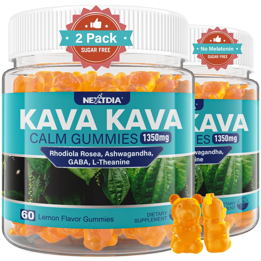 Kava Kava Gummies, Sugar Free Calm Gummies w / Rhodiola Rosea, Ashwagandha, L-Theanine, GABA, Melatonin- Free Kava Blend for Relaxation, Calm and Focus - Alternative to Kava Powder Capsules, Vegan 120 Ct