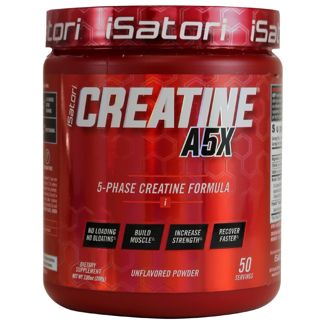 iSatori Creatine A5X s tvorbou monohydrát & Betaine Bezvodý pro růst svalů, Pevnost Building, & Recovery - Dietní dodatek pro školení a hubnutí - bez příchutí (50 Služeb)