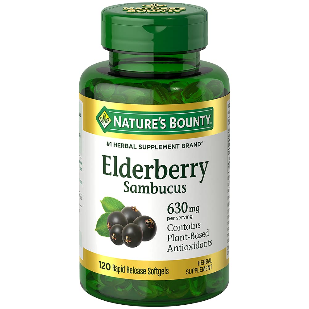 Příroda 's Bounty Sambucus Elderberry Bylinný dodatek, Rychlé uvolnění Softgels, 630 mg na Serving, 120 Počet
