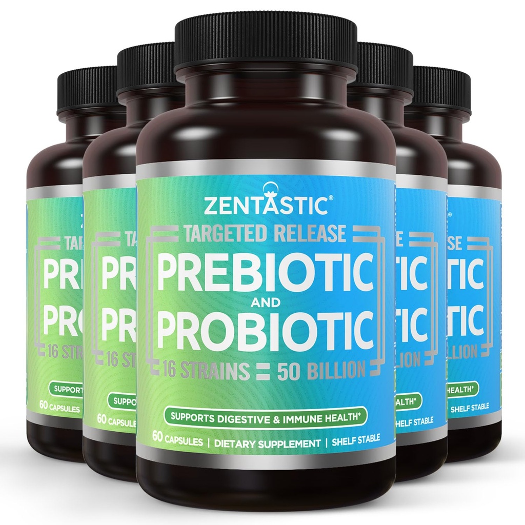 Zentastické Probiotika & Prebiotika Dodatek - 50 Miliardy CFU - pro muže a ženy Imunitní a trávicí zdraví - 16 Strains - Vysaditelné - 300 Pozdržené uvolnění Veggie Kapsle