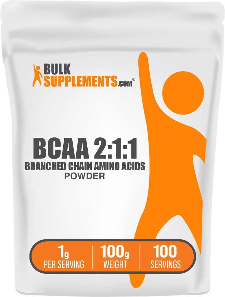 BulkSupplements.com BCAA 2: 1: 1 Powder - Branched Chain Amino Acids, BCAAs Amino Acids Powder - Neochucený & gluten Free, 1g per Serving, 100g (3.5 oz) (Balení po 1)