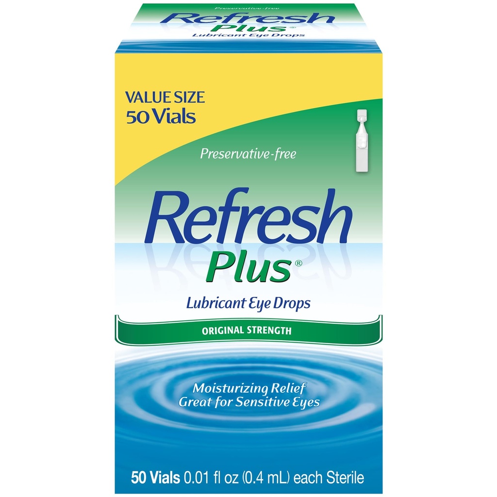 Refresh Plus Lubricant Eye Drops, Preservative- Free, 0.01 Fl Oz Single-Use Containers, 50 Počet, Balení May Vars