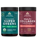 Starověké nutriční organické Supergreens Powder, Green Flavor, 25 Servings + Multi Collagen Protein Powder, Strawberry Lemonade, 24 Servings