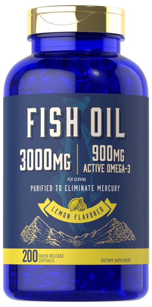 Carlyle Fish Oil 3000mg Oil 124; 900mg Omega 3 Omega 124; 200 Softgels Oil 124; Lemon Flavor Oil 124; Non- GMO a gluten zdarma dodatek