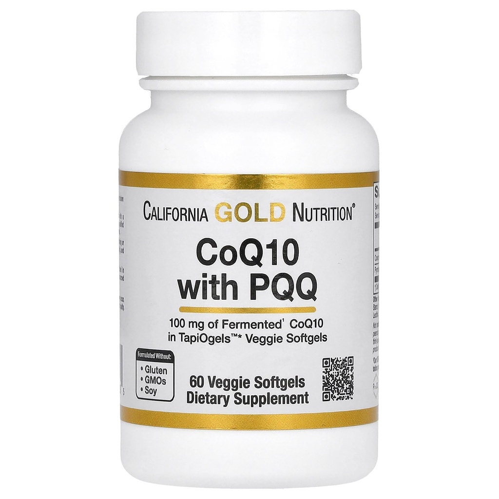 California Gold Nutrition CoQ10 s PQQ, Ubiquinone USP, Tapioka Veggie Softgel se slunečnicovým lecitinem, 100 mg, 60 Veggie Softgel