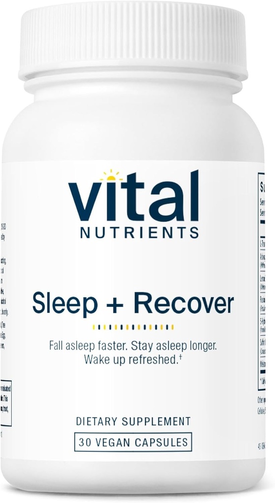 Vital Nutrients Sleep + Recover - Veganský dodatek - Podpora spánku - Melatonin, Ashwagandha & L-Theanine - Gluten, Dairy & Soy Free - 30 Kapsle
