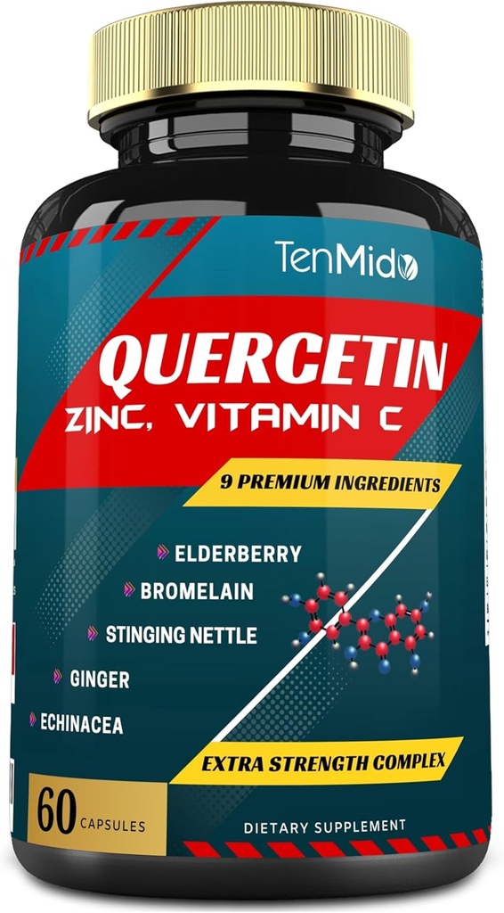 Quercetin Extract Kapsle - Blend Elderberry, Bromelain, Ginger, StringNettle, Echinacea, Black Pepper a další - 60 Kapsle, 2 měsíce Dodávka