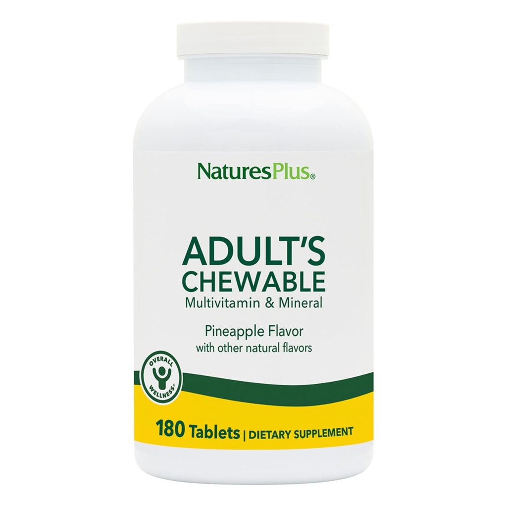 NaturesPlus Žvýkací Multivitamin pro dospělé - 180 Vegetariánských tablet - Ananas Flavor - Doplněk pro přírodní potraviny pro celkové zdraví, Energie - Bezlepkové - 180 Služeb