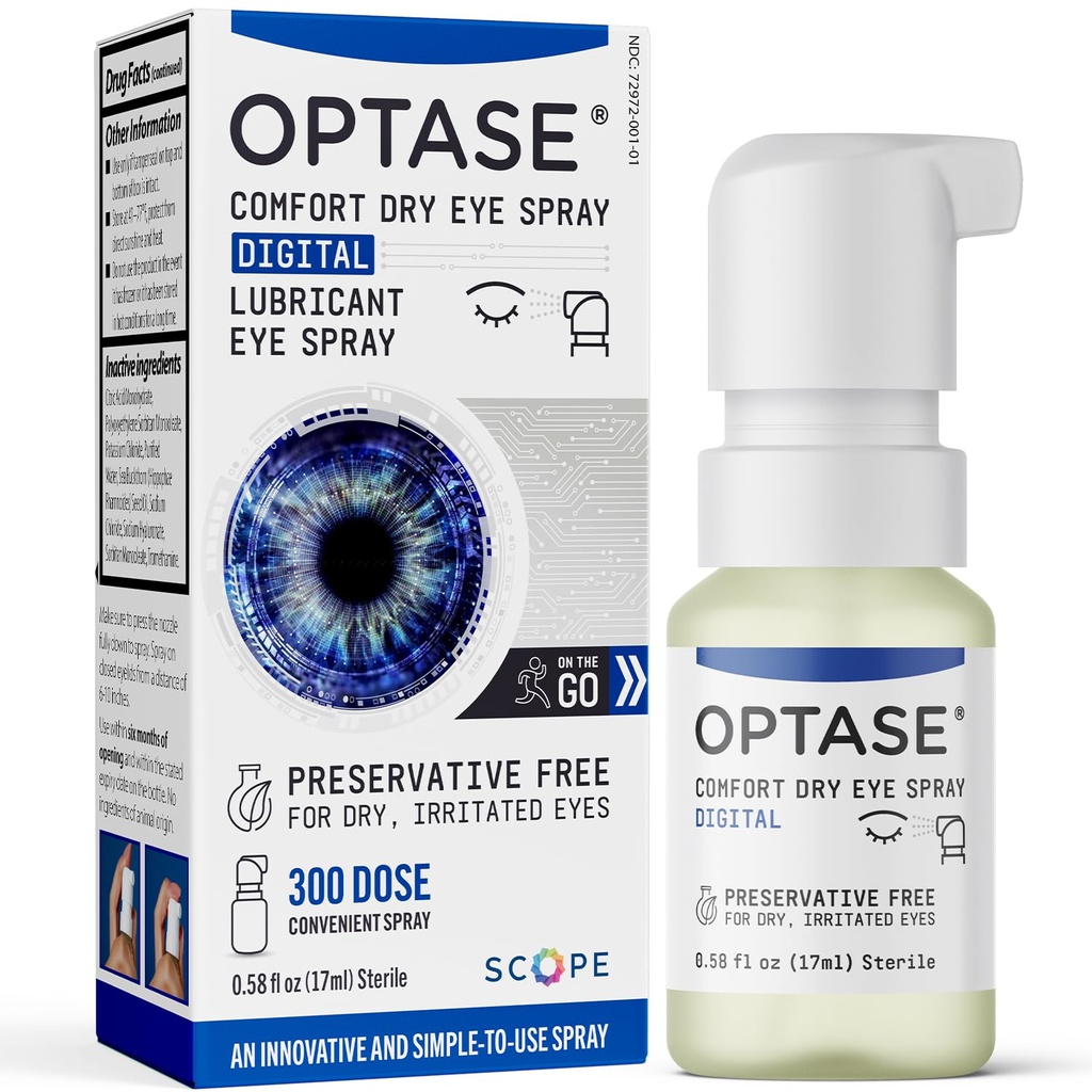 Optáza Comfort Dry Eye Spray - Konzervační volné umělé slzy Kapky Alternativa - Suché oční kapky v Pohodlné sprej - Víceúčelové láhve, Kontaktní čočky Safe - .58 fl oz