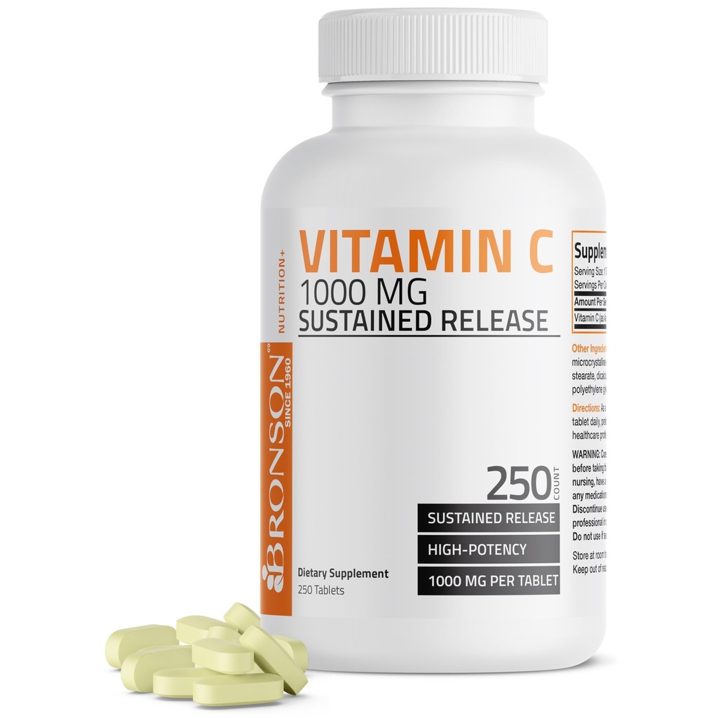 Bronson Vitamin C 1000 mg Setrvalá verze Premium Non- GMO Ascorbic Acid, 250 Tablet