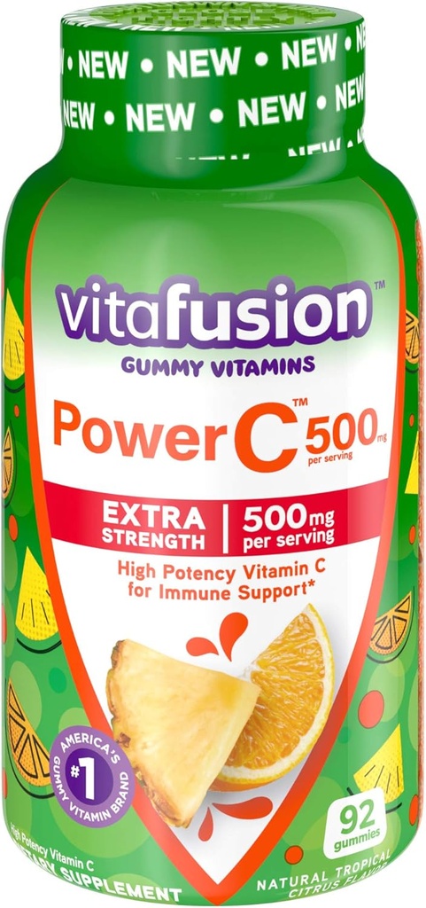 Vitafuze Žvýkací vápník a vitamín C Gumové vitamíny, ovocné ochucené, 100 Počet & Tropické Citrus ochucené, 92 Počet