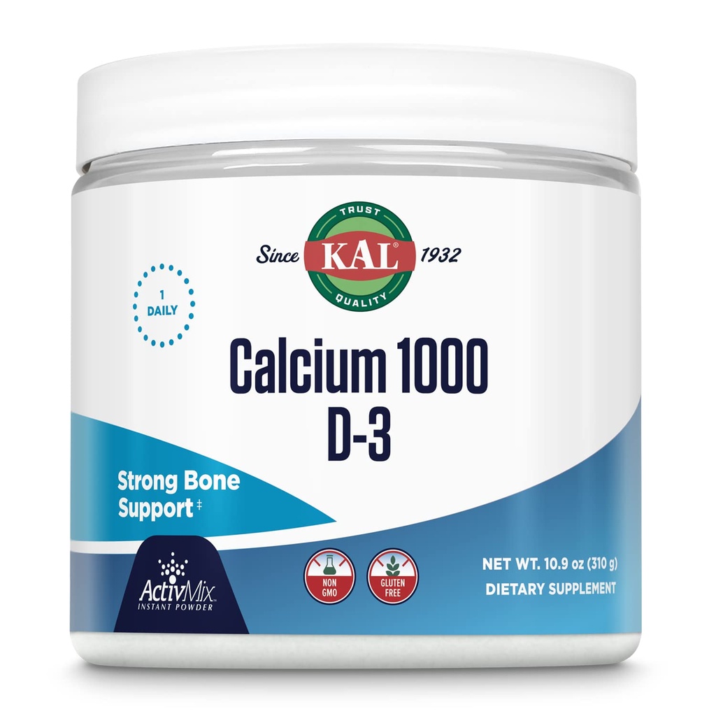Kal vápník Vitamin D-3 ActivMix, Práškový doplněk vápníku, Biologicky dostupný vápenatý laktát a glukonát, Kostní podpora, Neochucená, Non- GMO, Gluten zdarma, 60denní záruka, 31 Servings, 10.9 oz