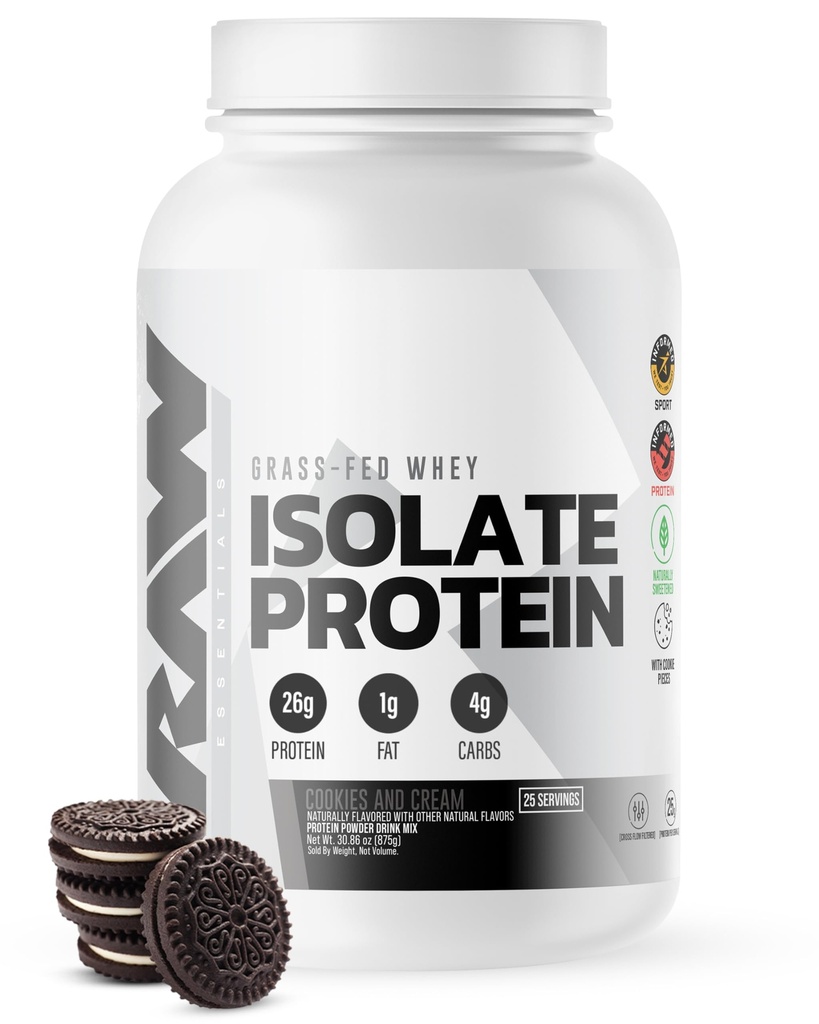 RAW syrovátka izolát protein prášek, cookies N krém - 100% Grass- Fed sportovní nutriční protein prášek pro růst a obnovu svalů - Low- tuk, nízký karb, přirozeně ochucené & Sweeced - 25 Služeb