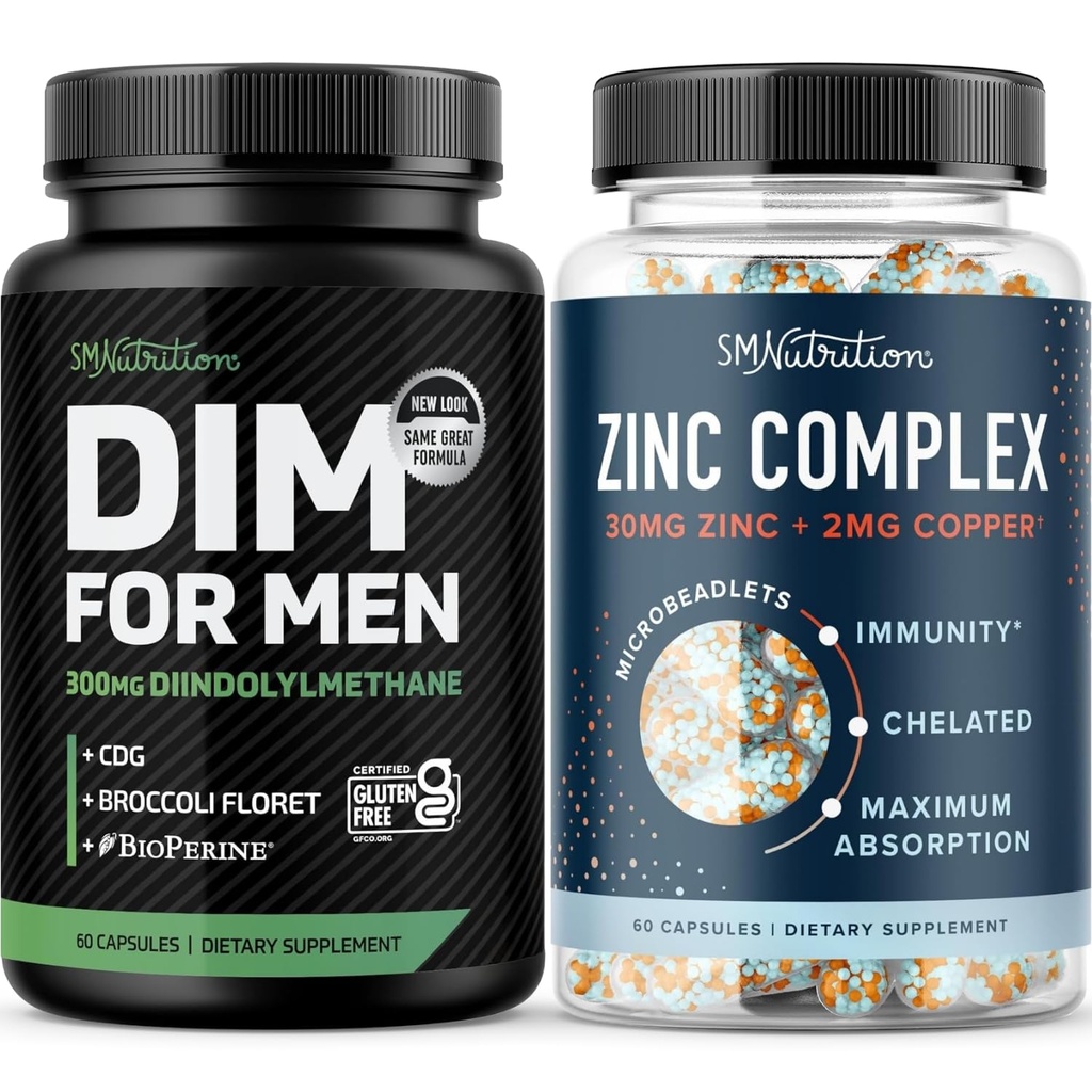 Testosteron zink Complex & 300mg DIM doplněk pro muže pro Estrogen Metabolismus a Testosteron Supplement 124; Microbeadlet zink dodatek (60 Služeb) s DIM Complex pro muže (60 Služeb)