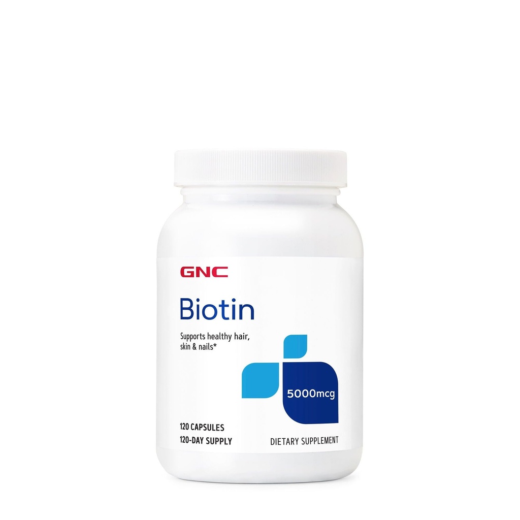 GNC Biotin 5000mcg Dodatek, Podporuje zdravé vlasy, kůže a nehty, 120 Služení