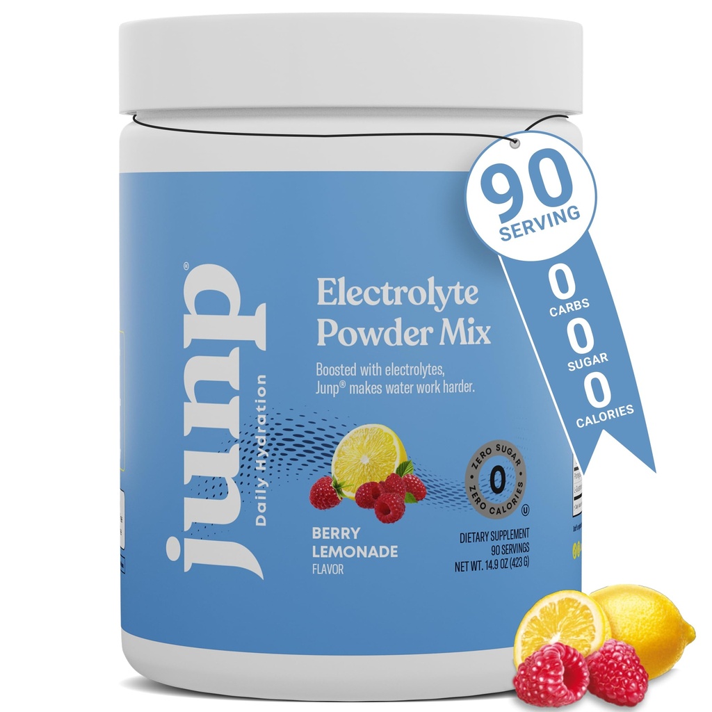 JUNP Electrolytes Powder No Sugar No Carbs - Berry Lemonade Keto Electrolyte Drink Mix - Draslík & Salt Hydration Powder Electrolytes - Zero Calorie Sugar Free Electrolyte Powder, 90 Servings