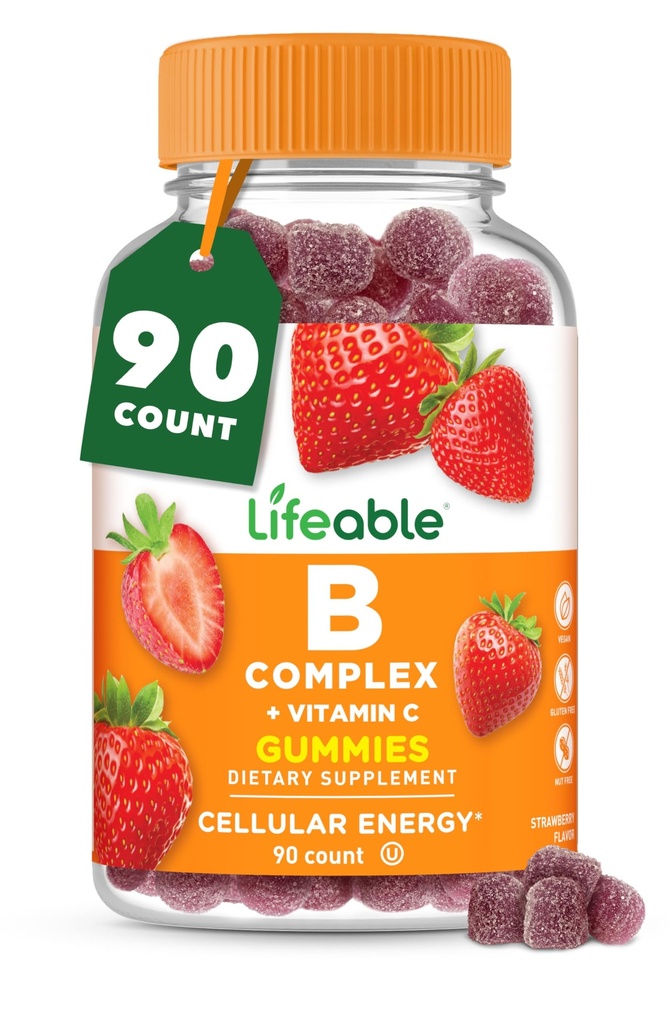 Živé vitamíny B komplexní gumy pro dospělé 124; s vitaminem C 124; Skvělé Ochutnávání vitamín B gumy 124; pro energie a nervový systém 124; Vegan B komplexní vitamíny pro ženy, muži 124; 90 Gumy