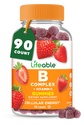 Živé vitamíny B komplexní gumy pro dospělé 124; s vitaminem C 124; Skvělé Ochutnávání vitamín B gumy 124; pro energie a nervový systém 124; Vegan B komplexní vitamíny pro ženy, muži 124; 90 Gumy