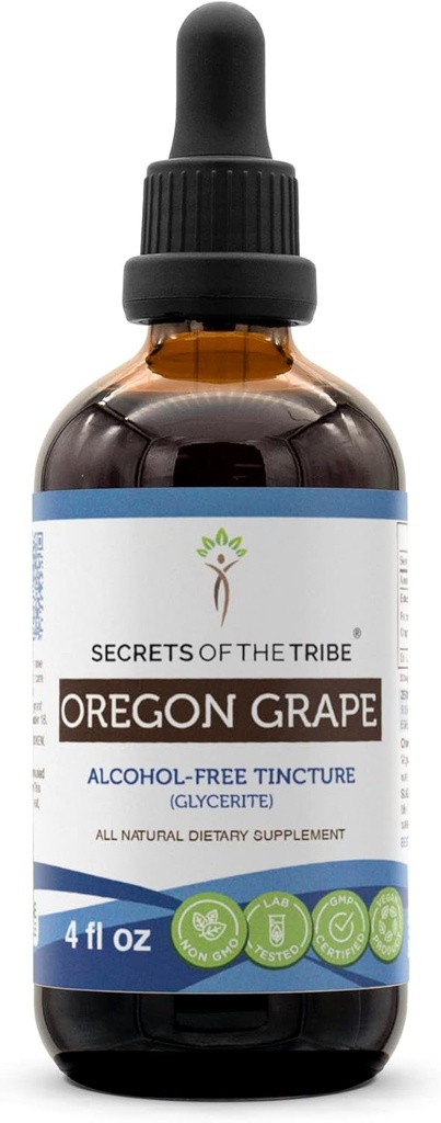 Tajemství kmene Oregon Grape Alcohol- Free Liquid Extract, Odpovědně farmové Oregon Grape (Mahonia aquifolium) Sušená kořenová (4 FL OZ)